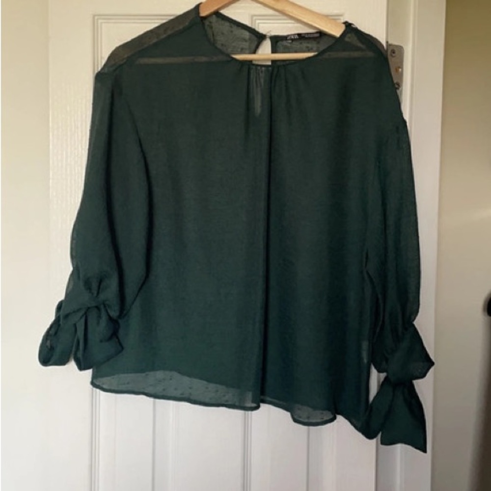 George Dark Green Women's Blouse with Tie Sleeves